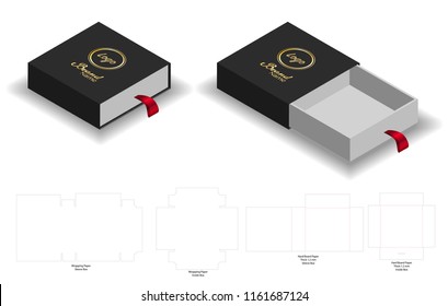 Rigid Sleeve box die cut mock up template vector