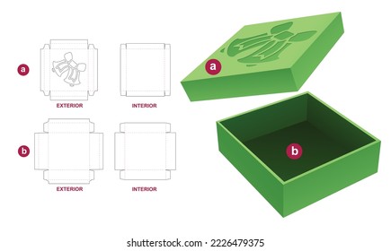 Rigid tin box and lid with stenciled Cristmas bell die cut template and 3D mockup