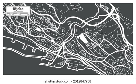 Rijeka Croatia City Map in Black and White Color in Retro Style. Outline Map. Vector Illustration.