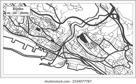 Rijeka Croatia City Map in Black and White Color in Retro Style. Outline Map. Vector Illustration.