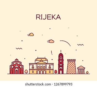 Rijeka skyline, Croatia. Trendy vector illustration, linear style