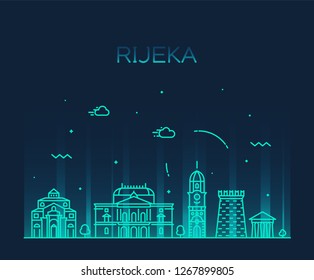 Rijeka skyline, Croatia. Trendy vector illustration, linear style