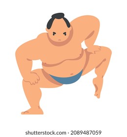 Rikishi Man Character Engaged in Combat Sumo Sport or Fighting Sport Competing Vector Illustration