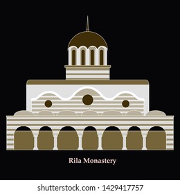 Rila Monastery in Bulgaria. Flat cartoon style historic sight showplace attraction web site vector illustration. World countries cities vacation travel sightseeing collection.