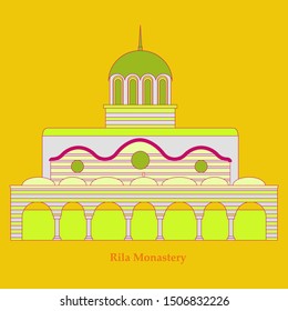Rila Monastery in Bulgaria. Flat cartoon style historic sight showplace attraction web site vector illustration. World countries cities vacation travel sightseeing collection.