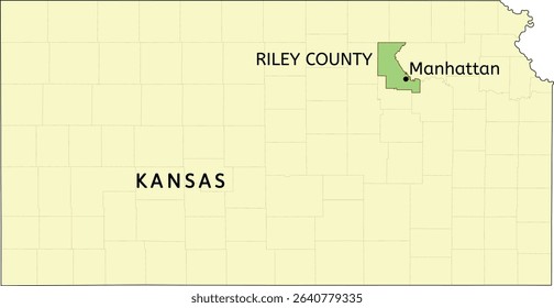 Riley County and city of Manhattan location on Kansas state map