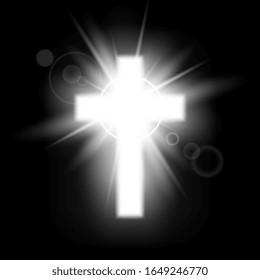 Riligious saint three crosses. Christian heaven. Holy light glow effect. Vector shine symbol of christianity illustration. Hope and faith, sun rays. Easter concept isolated on background.