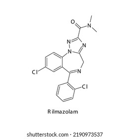 Rilmazolam molécula estructura esquelética plana, fármaco de clase benzodiazepina utilizado como agente hipnótico sedante. Ilustración vectorial sobre fondo blanco.