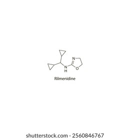 Rilmenidine flat skeletal molecular structure Alpha blocker drug used in hypertension treatment. Vector illustration scientific diagram.
