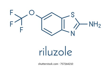 Riluzole amyotrophic lateral sclerosis (ALS) drug molecule. Skeletal formula.