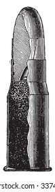 Rim fire cartridge, vintage engraved illustration. Industrial encyclopedia E.-O. Lami - 1875.
