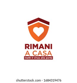 Rimani A Casa; metti il virus alla porta. Italian Text Translated: Stay at Home; put the virus on the door. Vector Sign Illustration. 