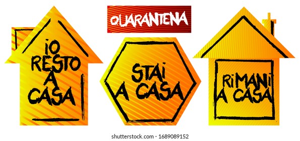 Rimani a Casa, Stay at home in Italian sign set. Vector illustrated crayon drawing. Global message for the coronavirus crisis. Reduce risk of viral infection and spreading Covid-19.