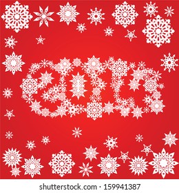 rimed new year 2014 text in snowflake frame vector background