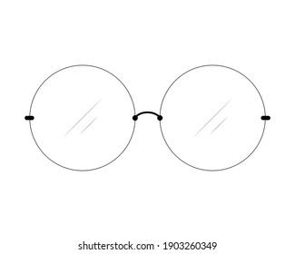 Rimless glasses with round lenses. Circle eyeglasses icon. Isolated vector illustration on white background.