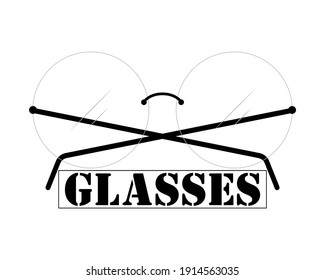 Rimless glasses with round transparent lenses. Vector logo eyeglasses on clear white background.
