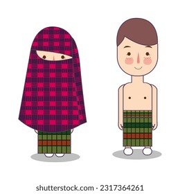 Rimpu Sampela traditional dress native Mbojo tribe form Indonesian west nusa tenggara boy and girl couple costume wearing apparel nationality