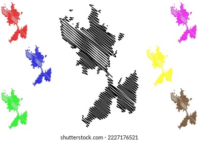 Rineia island (Hellenic Republic, Greece, Cyclades Archipelago) map vector illustration, scribble sketch Rhenea, Rheneia, Rhenaia or Rhene map