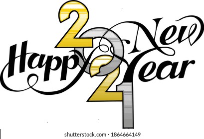 Ring in 2021 was this elegant new year's design.  This design features in a script text happy new year along with gold and block lettering of 2021. 