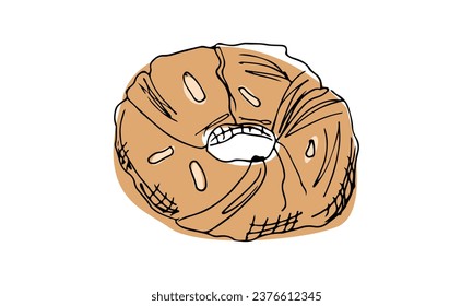 Ring mit Mandeln, Vektorgrafik , handgezeichnete Dodle-Illustration , Straßenkartenskizze einzeln auf weißem Hintergrund für verschiedene Design-Anwendungen wie Werbung für Bäckerei, Kochbuch , Paket