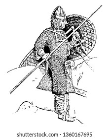 Armadura de anel feita por anéis de costura de metal em um fundo de couro ou pano, vintage desenho de linha ou gravura ilustração.