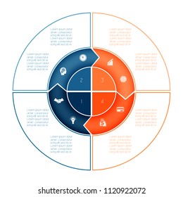 Ring of arrows Infographic. Chart template for presentation 4 options, circle  banner what can be used as business infograpchic,chart, diagram, table, workflow layout. Set business icons.