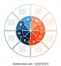 Ring of arrows Infographic. Chart template for presentation 8 options, circle  banner what can be used as business infograpchic,chart, diagram, table, workflow layout. Set business icons.