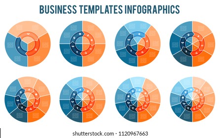 Ring of arrows Infographic. Templates for  3, 4, 5, 6, 7, 8, 9, 10 positions. Can be used for Business presentation, Web design, infograph, Data Visualization. Set of business icons.