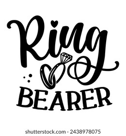 Ring Bearer - Black hand lettered quote with diamond ring for greeting card, gift tag, label, wedding sets. Groom and bride design. Wedding day party. 