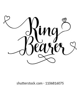 Ring Bearer - Hand lettering typography text in vector eps 10. Hand letter script wedding sign catch word art design with diamond ring.  Good for scrap booking, posters, textiles, gifts, wedding sets.