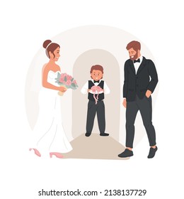 Ring bearer isolated cartoon vector illustration  Cute boy carry rings to bride   groom little cushion  couple getting married  family life  wedding ceremony  celebration vector cartoon 
