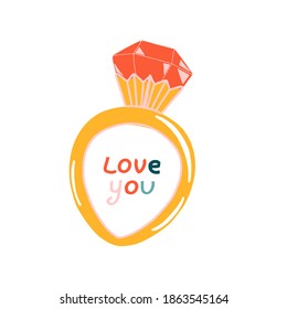 Ring in a beautiful style on a light background. Vintage print. Vector banner template. Decorative print. Vector graphic element. Bright banner. Love message.