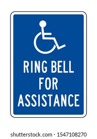 Ring Bell For Assistance Or Handicap Assistance Sign Vector Illustration. Blue, White. Hospital Symbol.