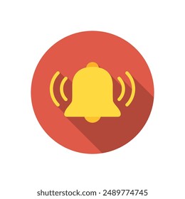 Ring bell icon with long shadow. Notification concept