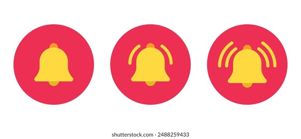 Ring bell icon set in flat style. Alert sign symbol on circle background