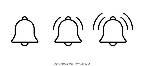 Ring bell icon set in line style. Notification sign symbol