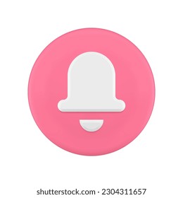Ring bell notification alert pink circle button mobile interface reminder 3d icon realistic vector illustration. Sound notice cyberspace ringing message call incoming chat signal tone round badge