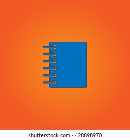 Ring Binder Calendar Notepad. Blue Flat Icon With Black Stroke On Orange Background. Collection Concept Vector Pictogram For Infographic Project And Logo