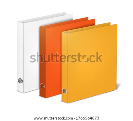 Ring binder color set, mockup. Closed blank folder binders, realistic vector illustration.