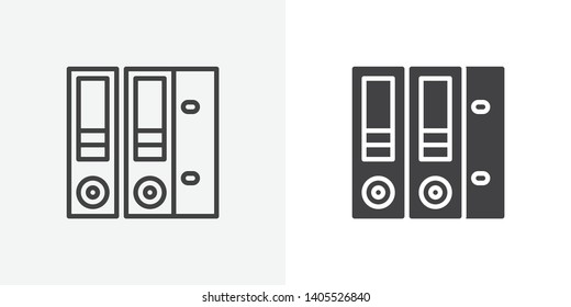 Ring Binder Folders Icon. Line And Glyph Version, Office File Folders Outline And Filled Vector Sign. Linear And Full Pictogram. Symbol, Logo Illustration. Different Style Icons Set