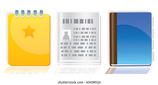 Ring binder, newspaper, text book (vector)