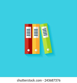 Ring binders flat icon. Modern flat icons vector collection with long shadow effect in stylish colors of web design objects. Trendy Flat Style. Isolated on blue background. Flat design. EPS 10.