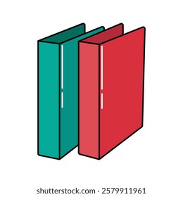 Ring Binders. Green and red ring binders used for storing documents.