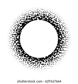 Ring of black dots scattered around. Modern design halftone element. Vector illustration.