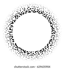 Ring of black dots scattered around. Modern design halftone element. Vector illustration.
