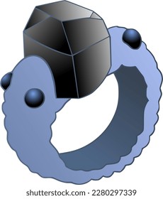 Anillo con una ilustración de icono de vector de piedra negra 