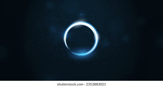 Ring of blue flame, fiery, round frame of fire, glowing neon circle