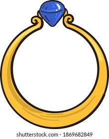 Ring mit blauem Stein, Vektorgrafik auf weißem Hintergrund.