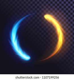 Ring of blue and yellow flame, fiery, round frame of blue fire. Fire and Ice svg