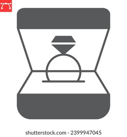 Anillo en icono de glifo de caja, día de San Valentín y compromiso, anillo de boda en icono de vector de caja, gráficos vectoriales, símbolo sólido de trazo editable, eps 10.